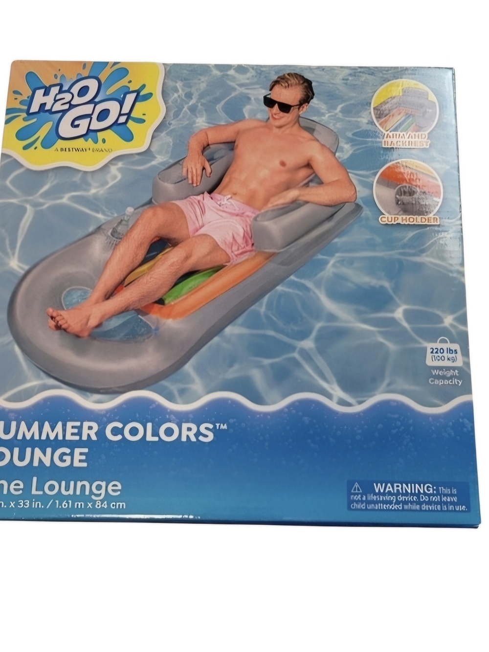 H2O GO! Bestway Inflatable Pool Lounge Float - Gray with Orange & Green